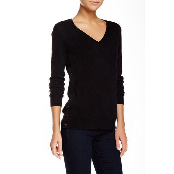 New J Brand Mcarthur 100% cashmere v-neck side button up vent pullover sweater